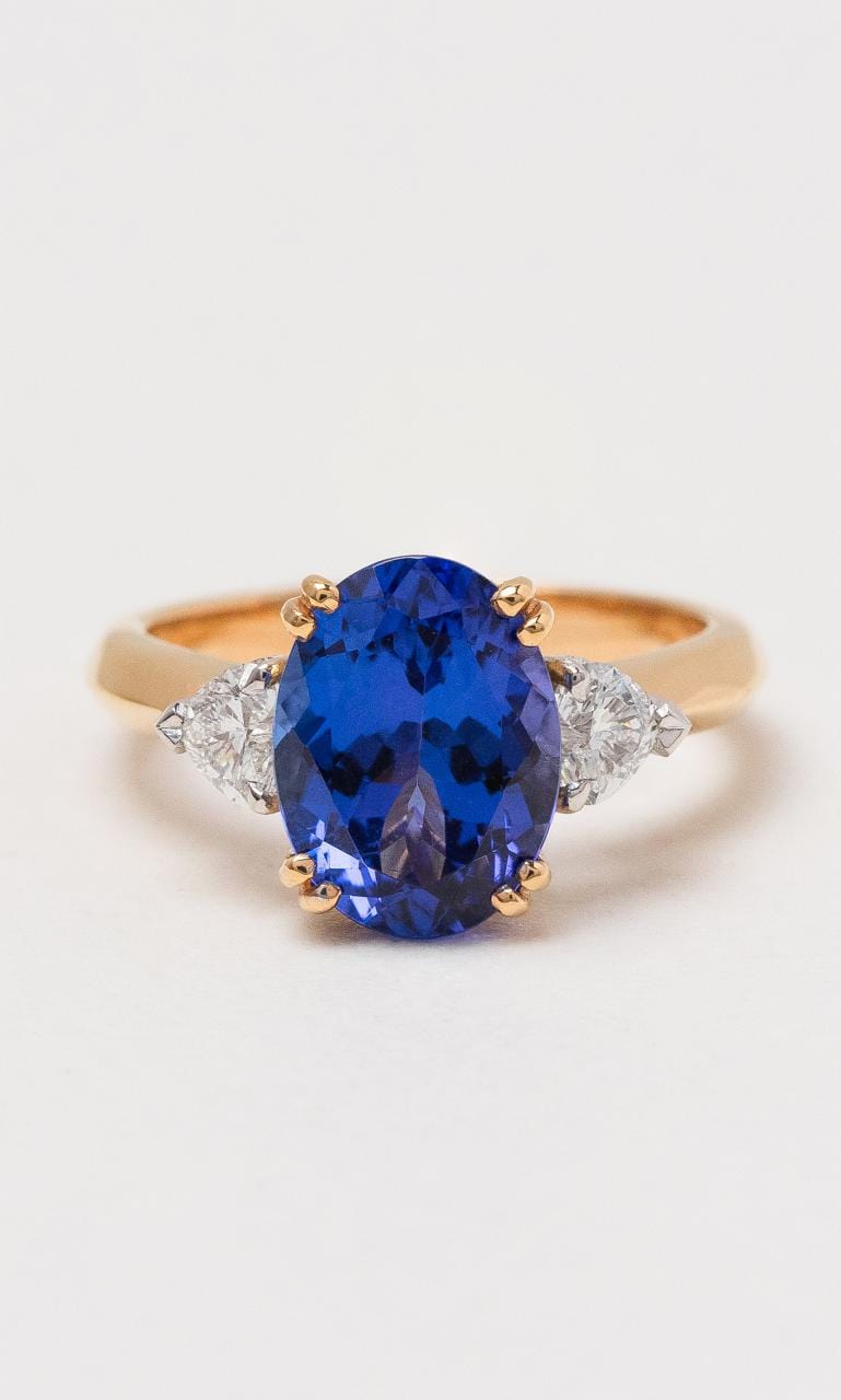 Hogans Family Jewellers 18K RWG Oval Tanzanite & Diamond Trilogy Ring