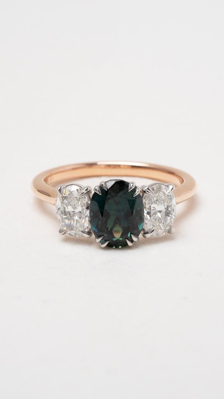 Hogans Family Jewellers 18K RWG Oval Teal Sapphire Ring