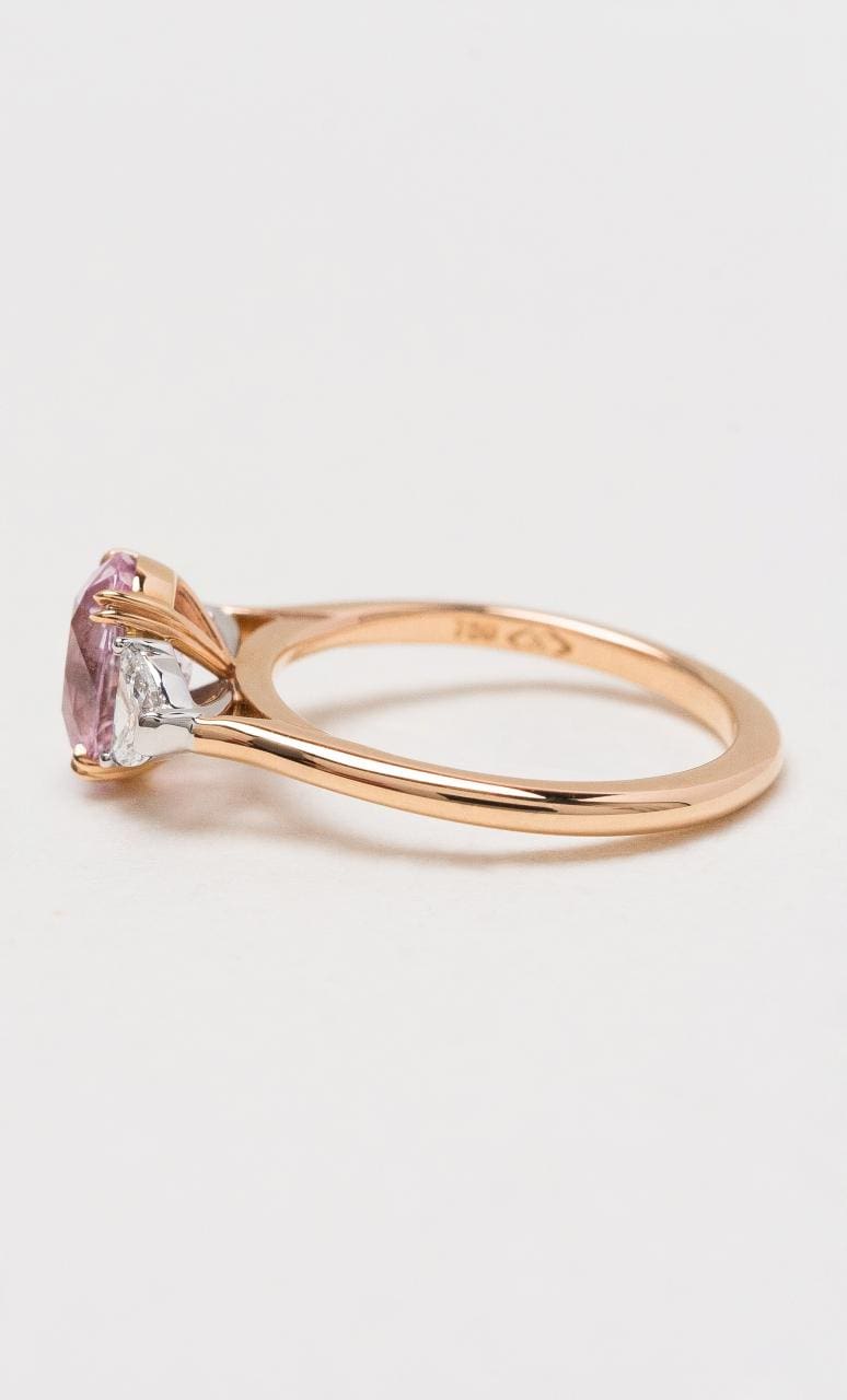 Hogans Family Jewellers 18K RWG Padparadscha Sapphire & Diamond Trilogy Ring