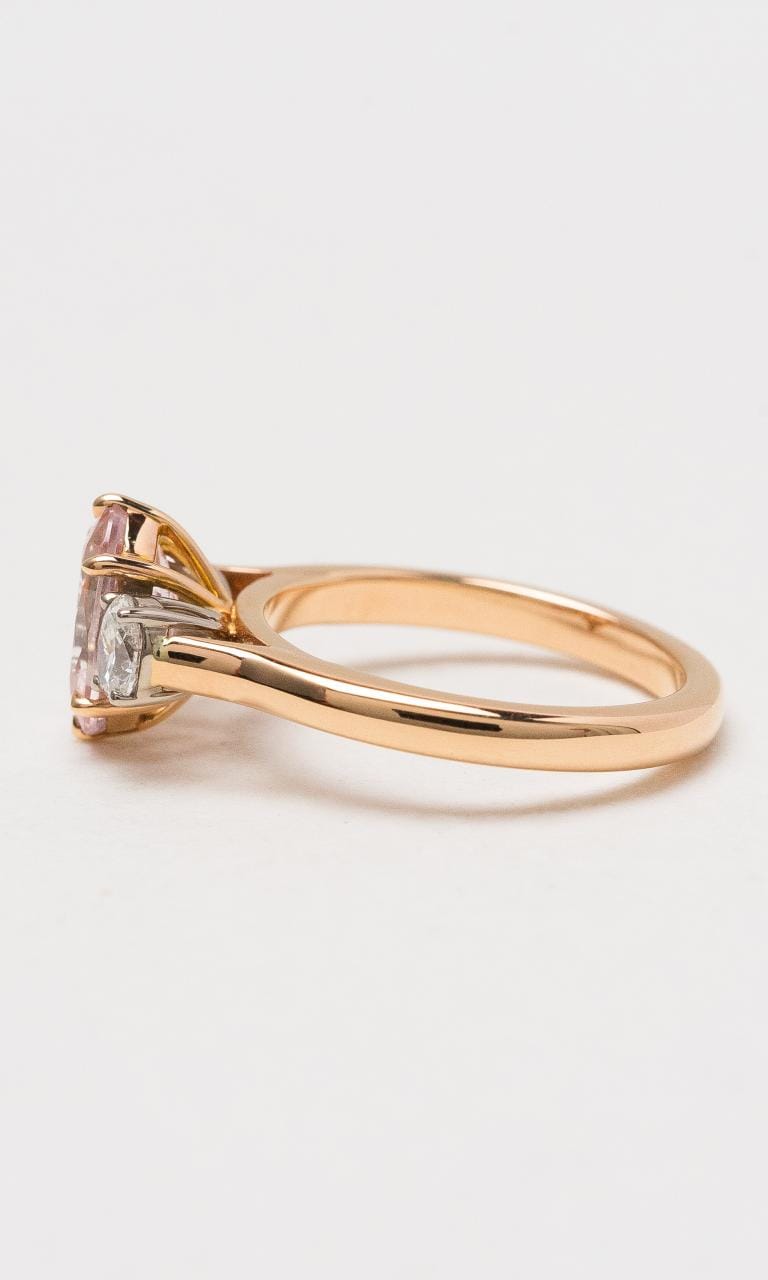 Hogans Family Jewellers 18K RWG Peach Sapphire & Diamond Trilogy Ring