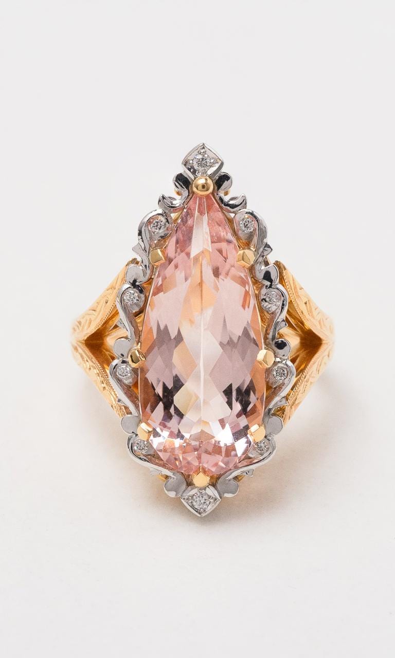 Hogans Family Jewellers 18K RWG Pear Morganite & Diamond Dress Ring