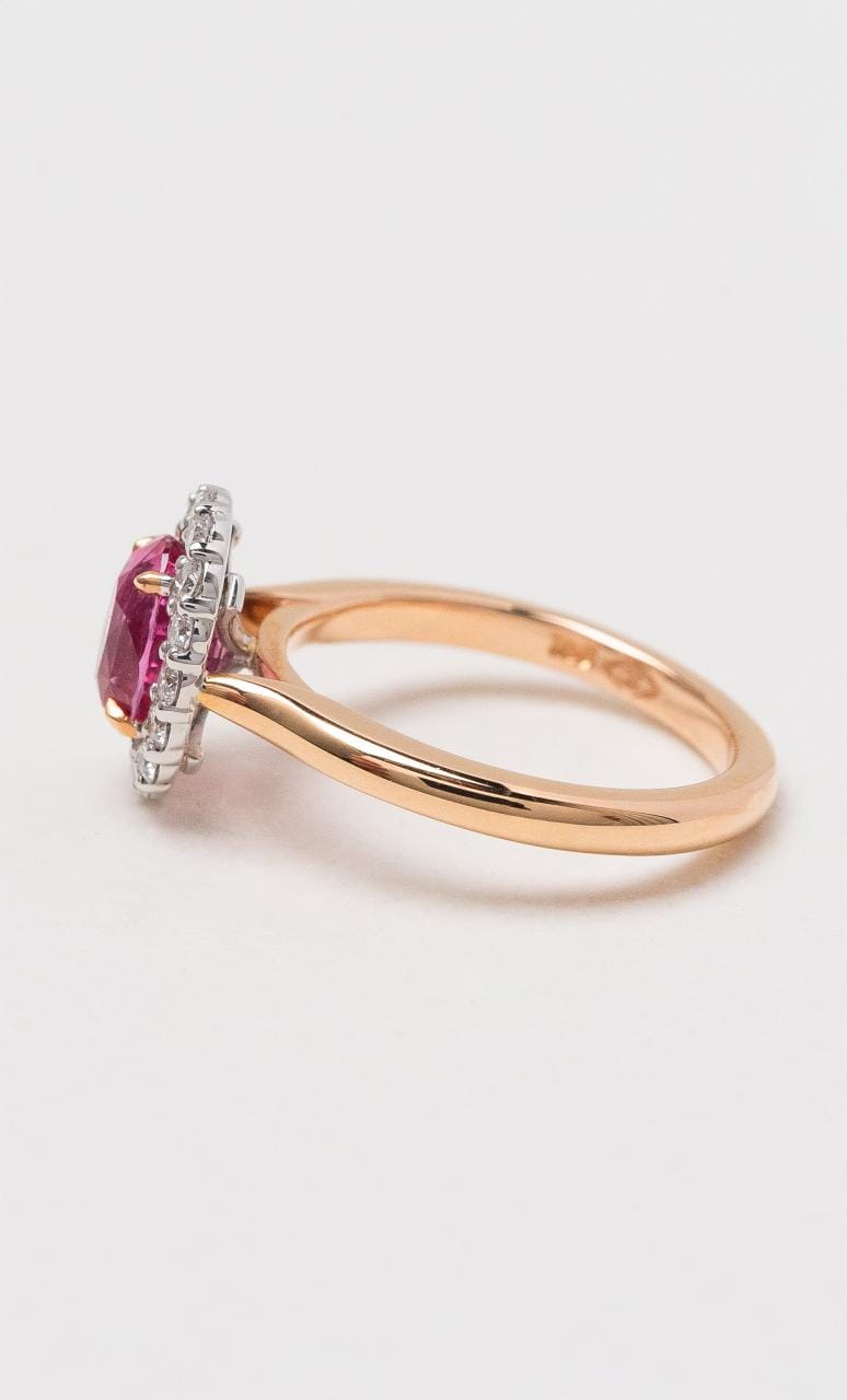 Hogans Family Jewellers 18K RWG Pink Sapphire & Diamond Halo Ring