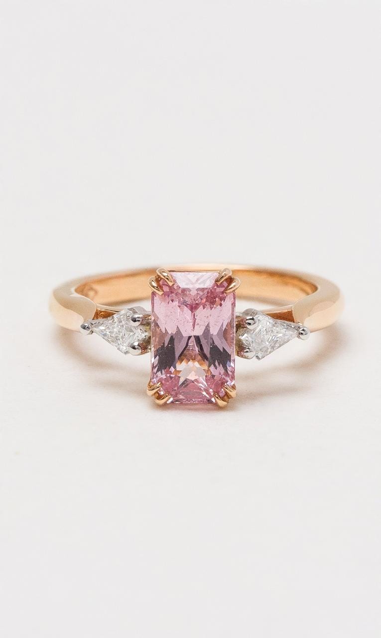 Hogans Family Jewellers 18K RWG Radiant Padparadscha Sapphire & Diamond Ring