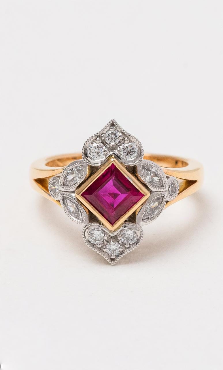 Hogans Family Jewellers 18K RWG Rubellite & Diamond Halo Ring