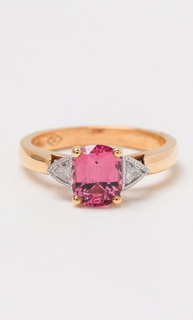 Hogans Family Jewellers 18K RWG Spinel & Diamond Trilogy Ring