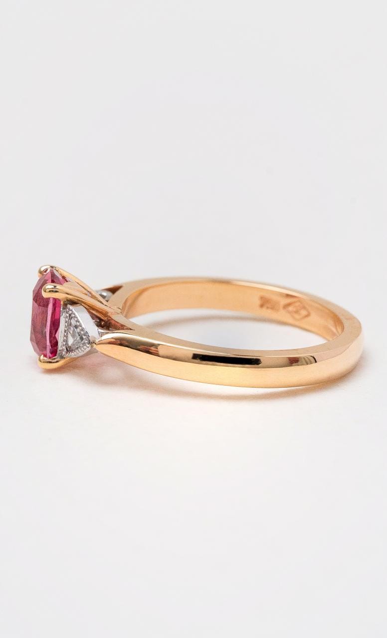 Hogans Family Jewellers 18K RWG Spinel & Diamond Trilogy Ring