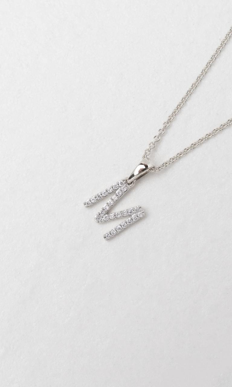 Hogans Family Jewellers 18K WG 0.084ct TDW 'M' Initial Diamond Set Pendant