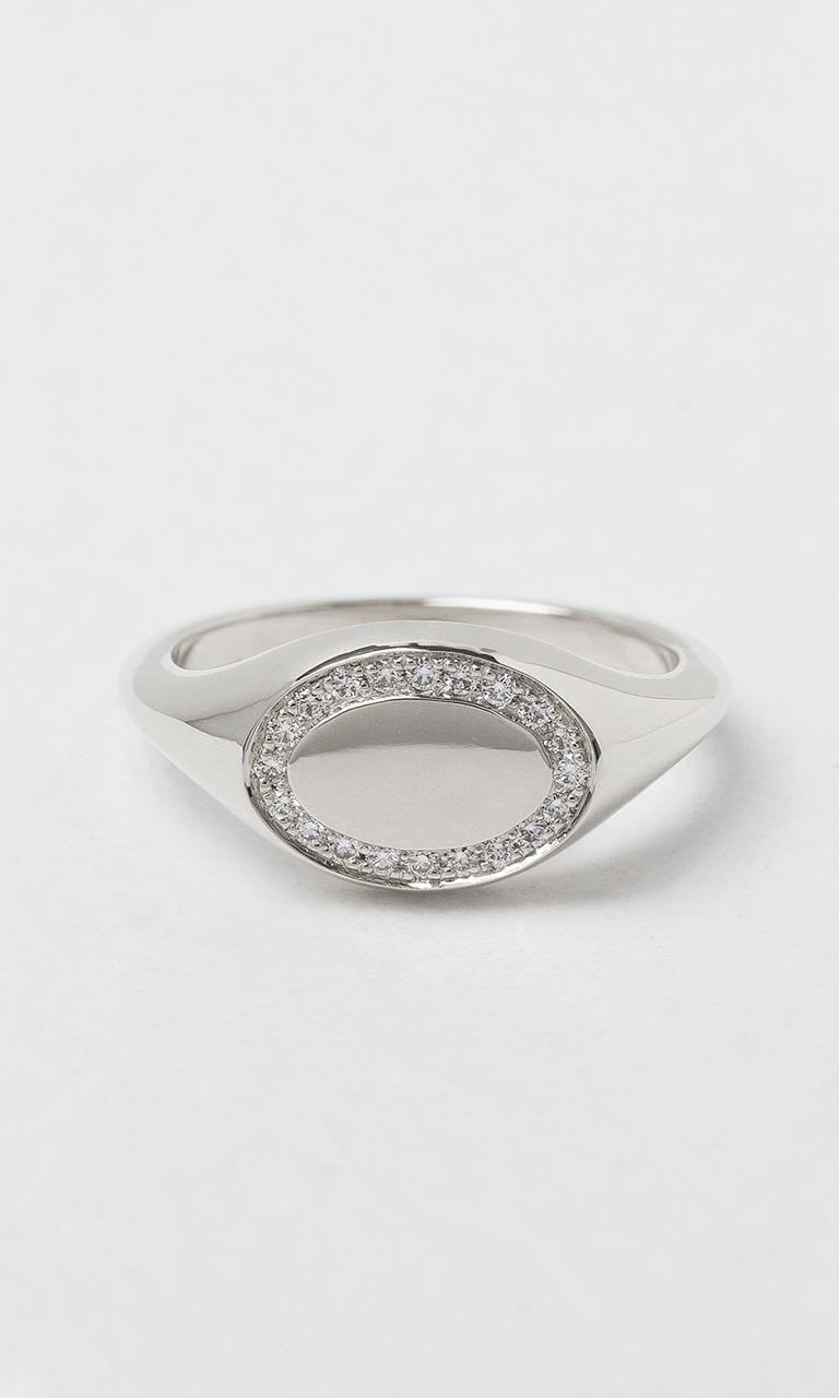 Hogans Family Jewellers 18K WG 0.10ct TDW Round Brilliant Cut Diamond Oval Signet Ring