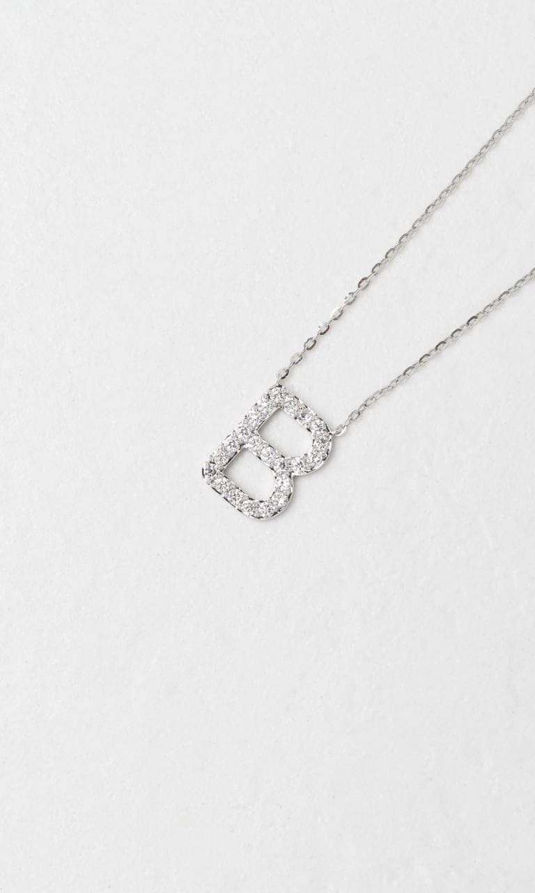 Hogans Family Jewellers 18K WG 0.39ct TDW 'B' Initial Diamond Set Necklace