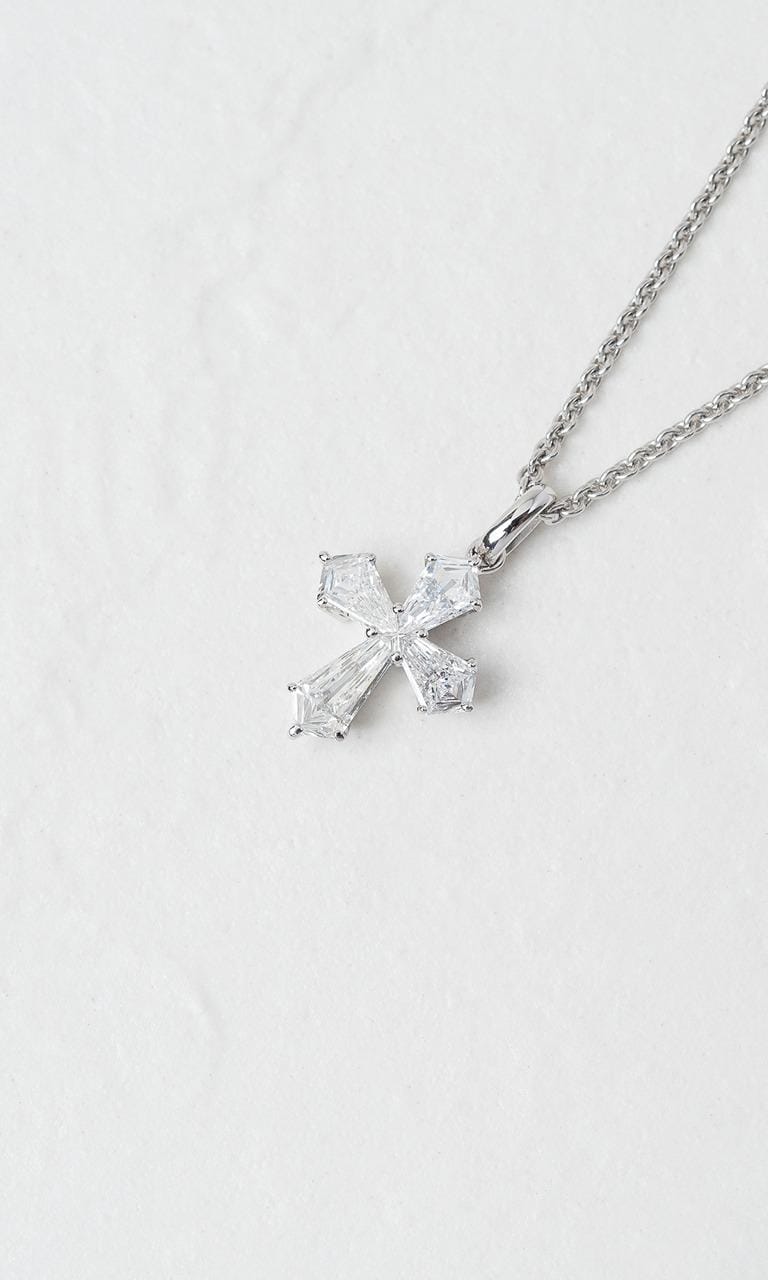 Hogans Family Jewellers 18K WG 0.74ct TDW Shield Cut Diamond Cross Necklace