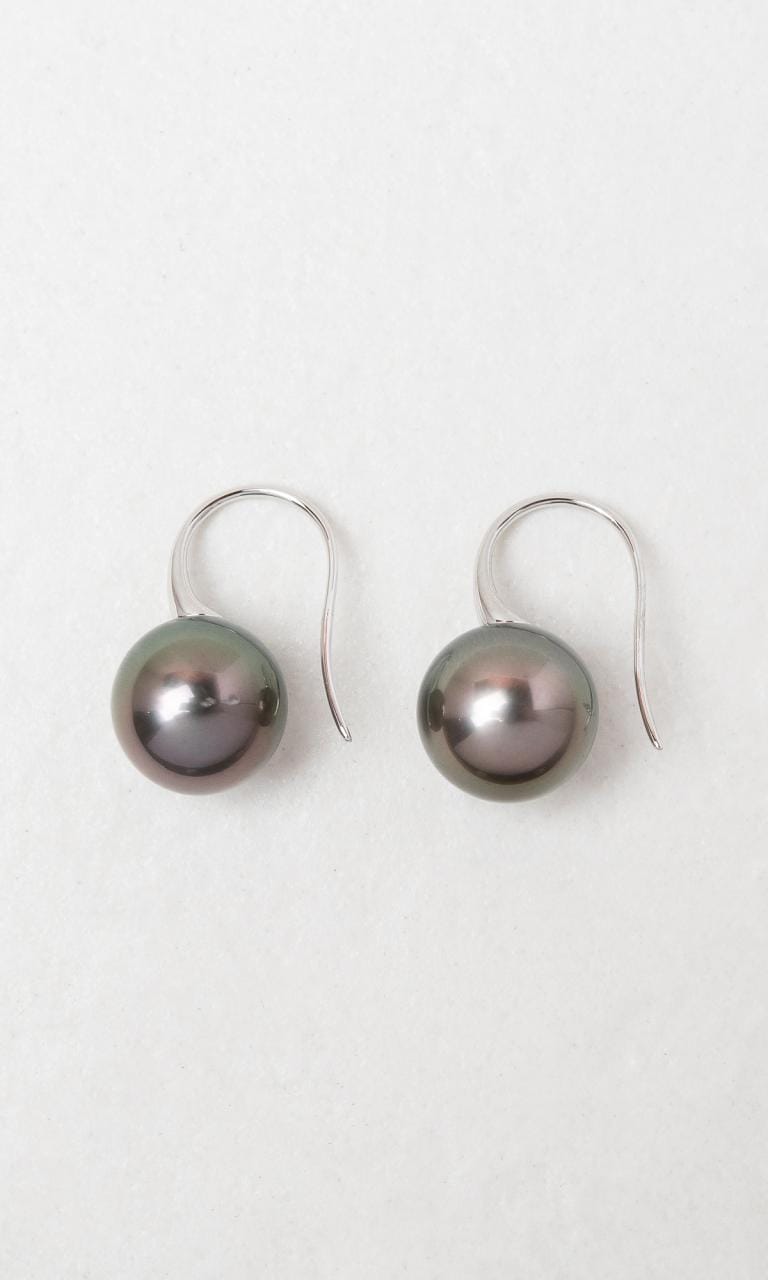 Hogans Family Jewellers 18K WG 11mm Tahitian Pearl Shepherd Hook Earrings