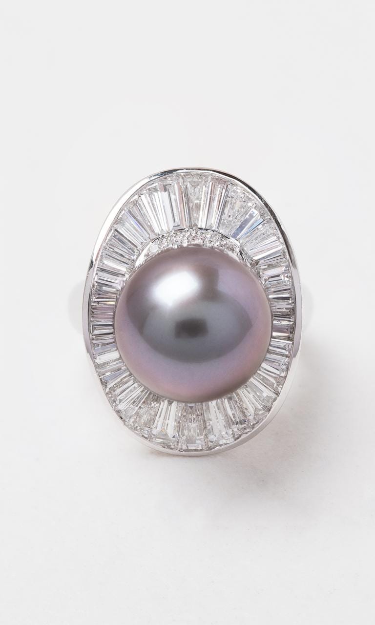 Hogans Family Jewellers 18K WG 13.5mm Black South Sea Pearl Cluster Dress Ring