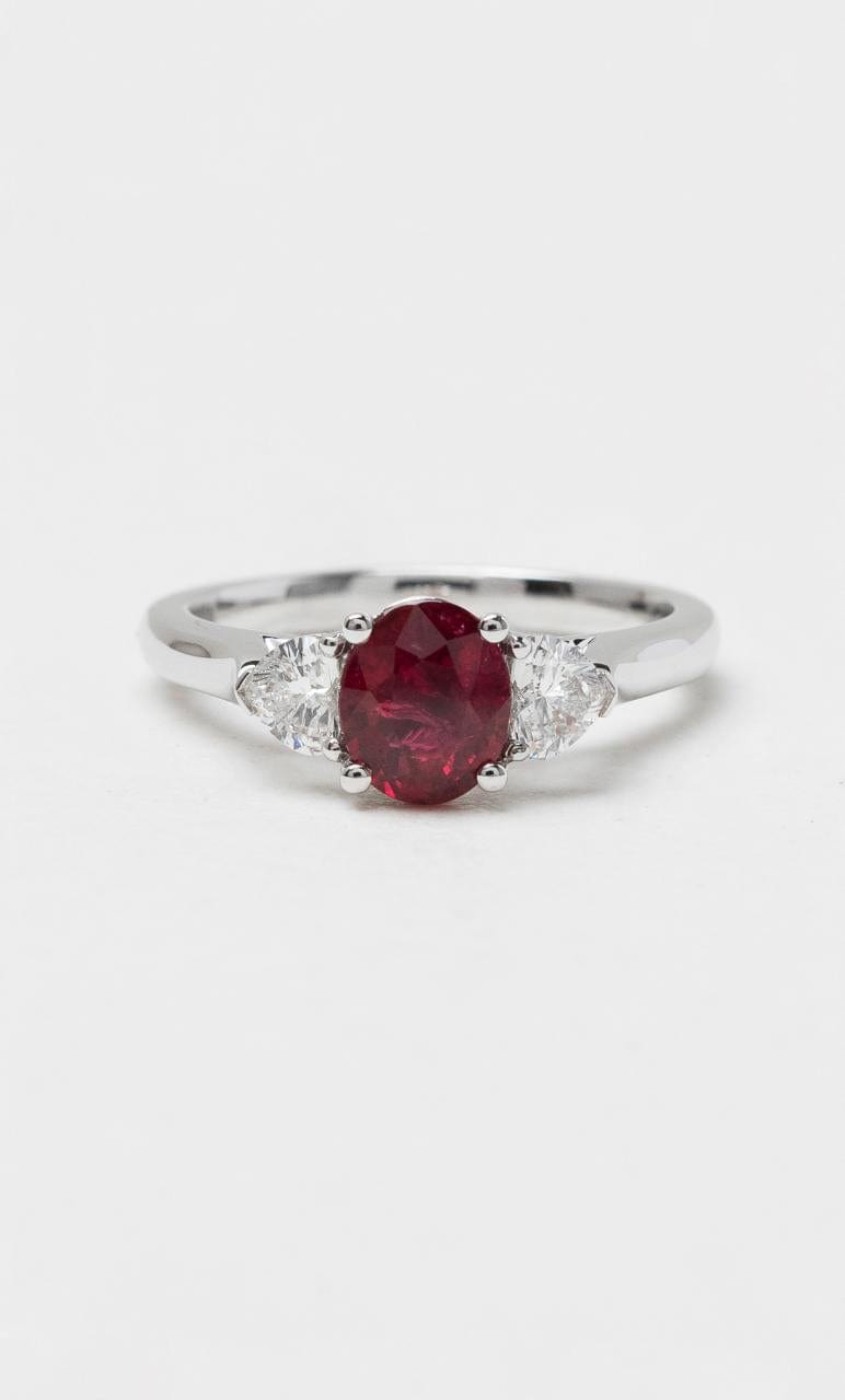 Hogans Family Jewellers 18K WG African Ruby & Diamond Trilogy Ring