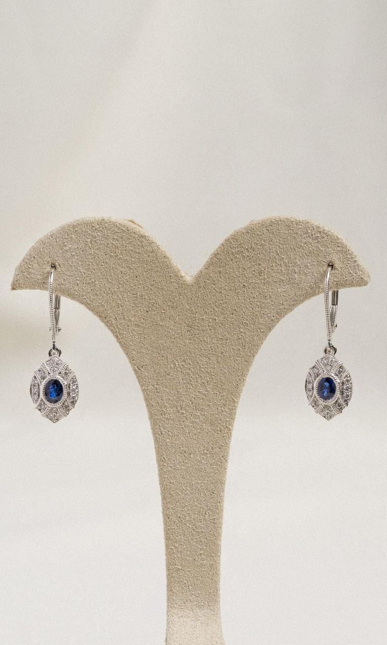Hogans Family Jewellers 18K WG Antique Style Oval Sapphire & Diamond Drop Earrings