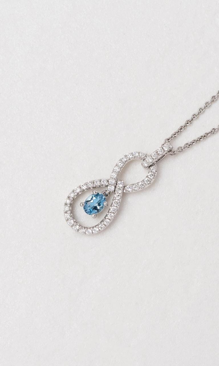 Hogans Family Jewellers 18K WG Aquamarine and Diamond Twist Pendant