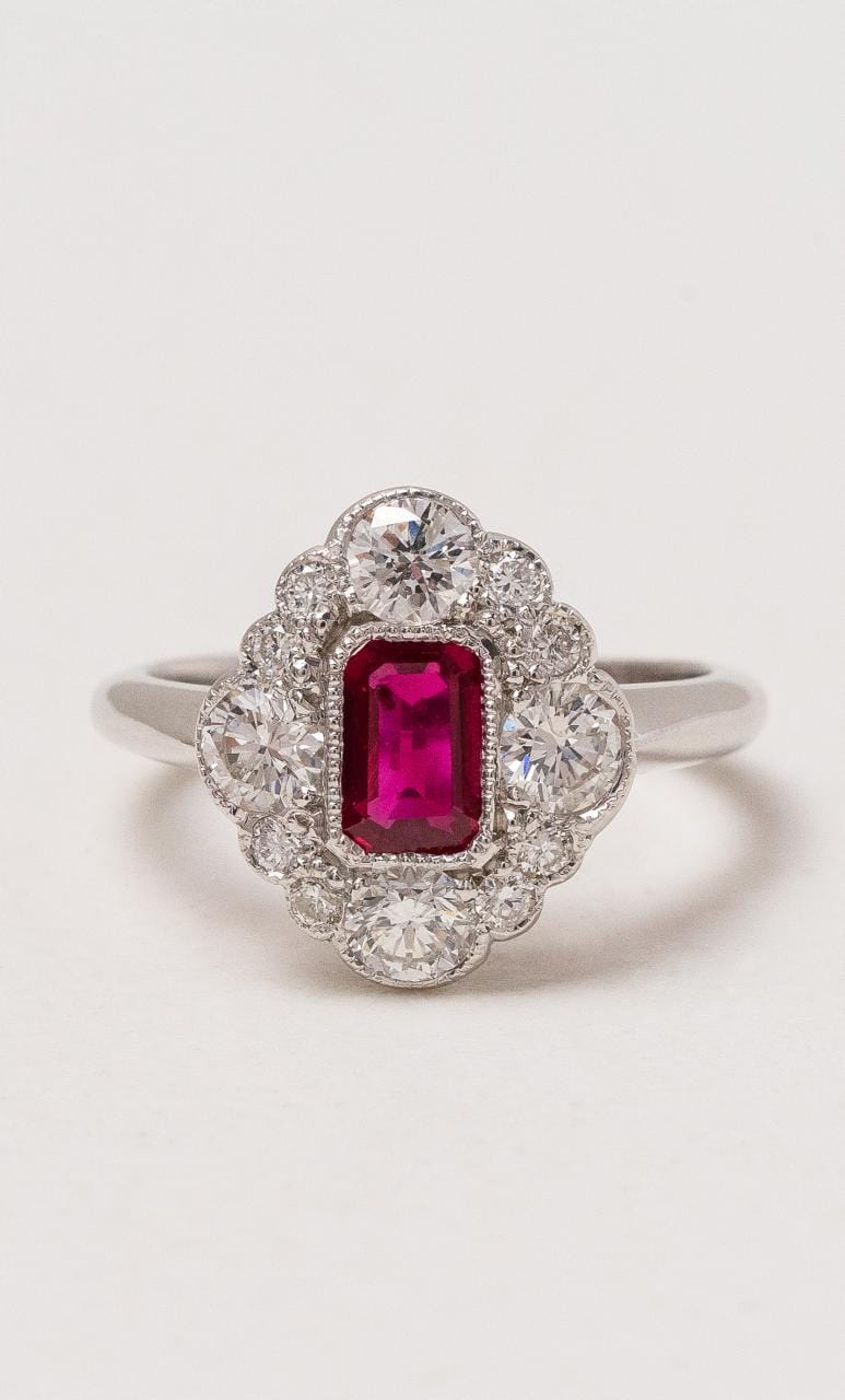 Hogans Family Jewellers 18K WG Art Deco Emerald Cut Ruby Dress Ring