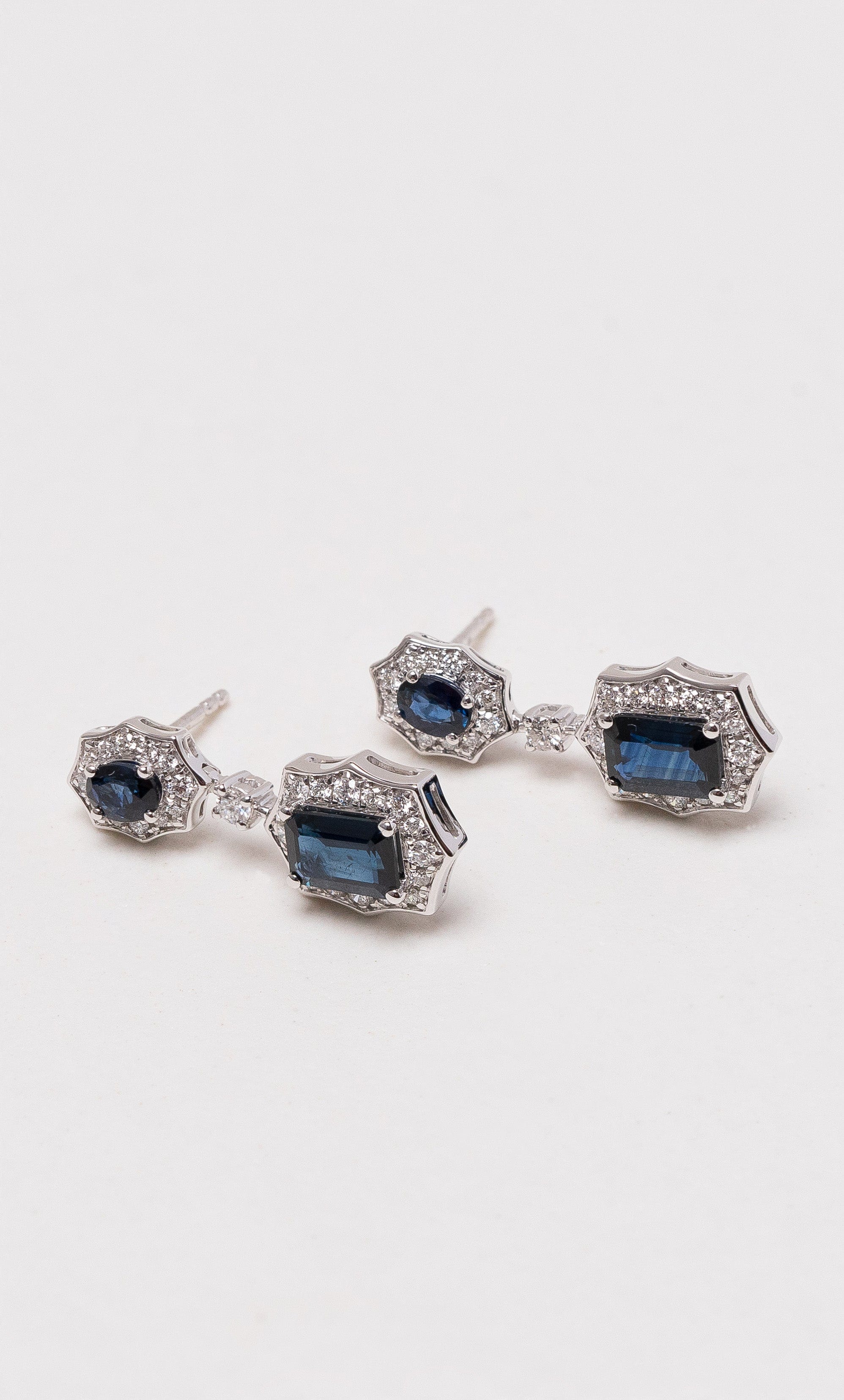 Hogans Family Jewellers 18K WG Art-Deco Sapphire Drop Earrings