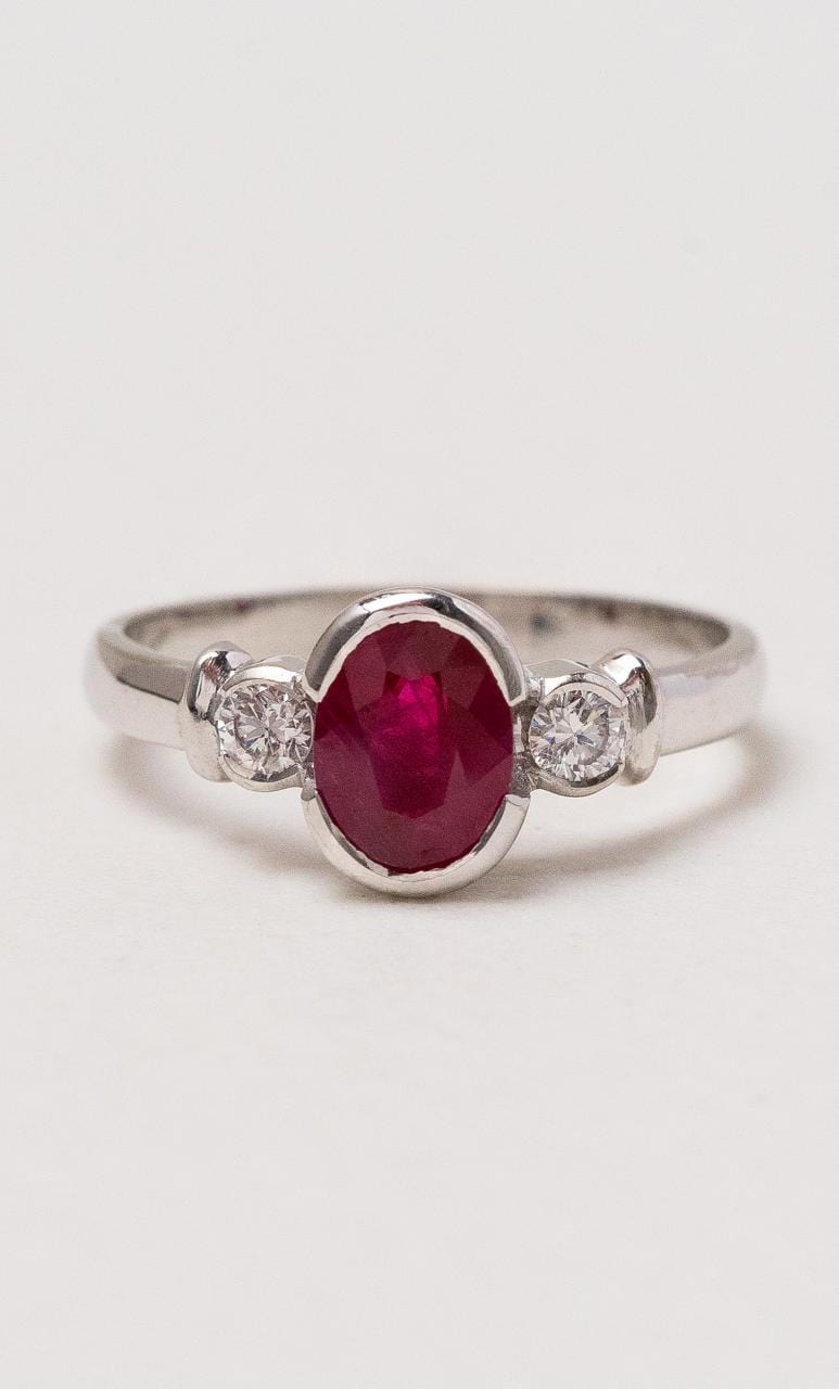 Hogans Family Jewellers 18K WG Bezel Set Trilogy Ruby Ring