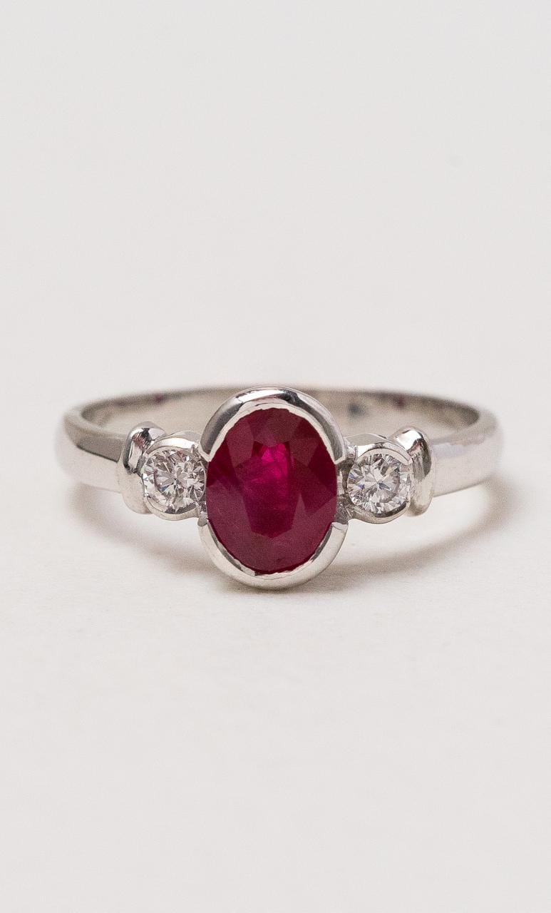 Hogans Family Jewellers 18K WG Bezel Set Trilogy Ruby Ring