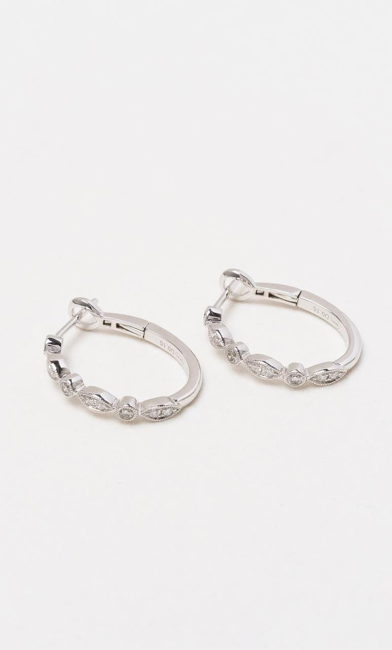 Hogans Family Jewellers 18K WG Boats & Dots Diamond Hoop Earrings