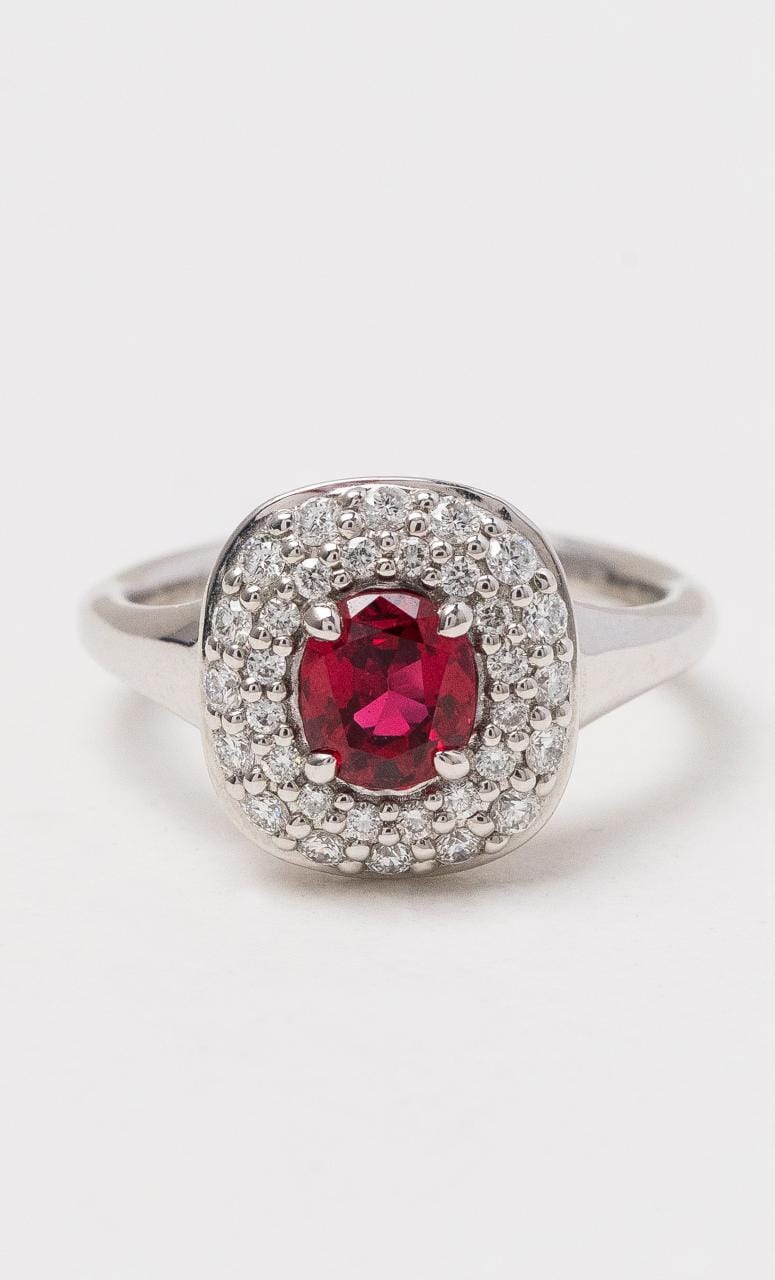 Hogans Family Jewellers 18K WG Burmese Spinel & Diamond Cluster Ring