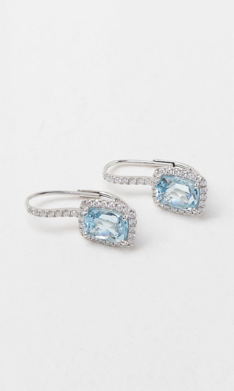 Hogans Family Jewellers 18K WG Cushion Cut Aquamarine Drop Earrings