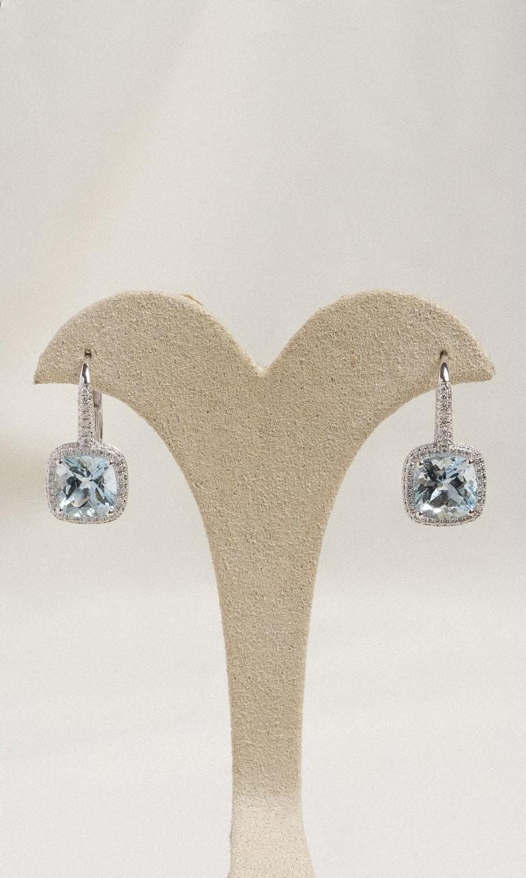 Hogans Family Jewellers 18K WG Cushion Cut Aquamarine Drop Earrings