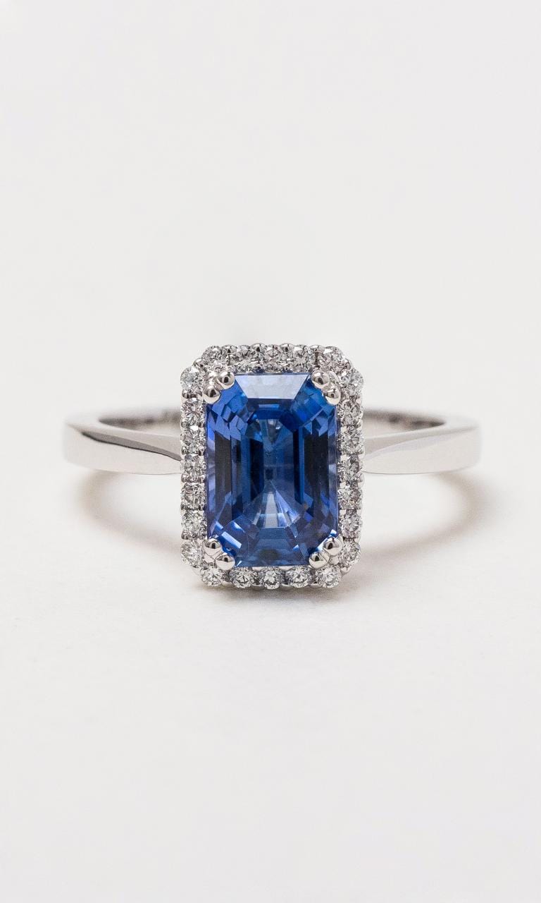 Hogans Family Jewellers 18K WG Emerald Cut Ceylon Sapphire Ring