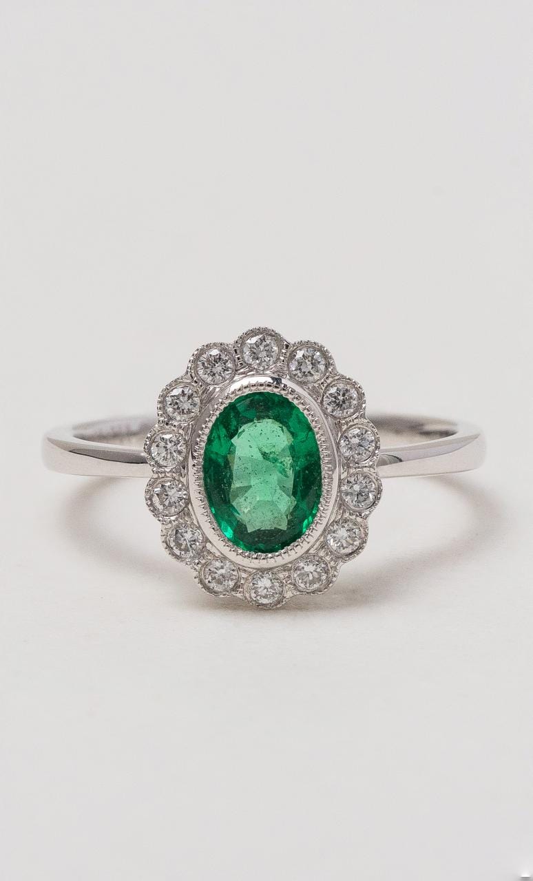 Hogans Family Jewellers 18k WG Emerald & Diamond Cluster Ring