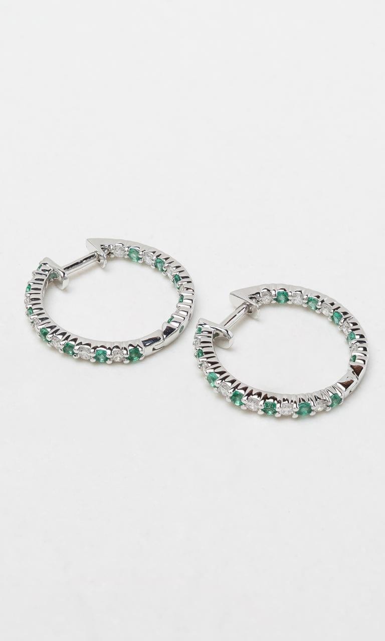 Hogans Family Jewellers 18K WG Emerald & Diamond Huggie Earrings