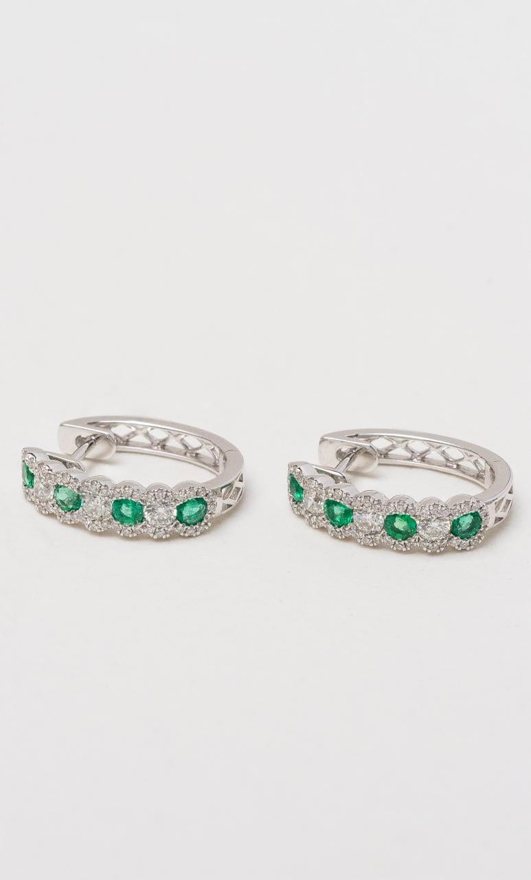 Hogans Family Jewellers 18K WG Emerald & Diamond Huggies