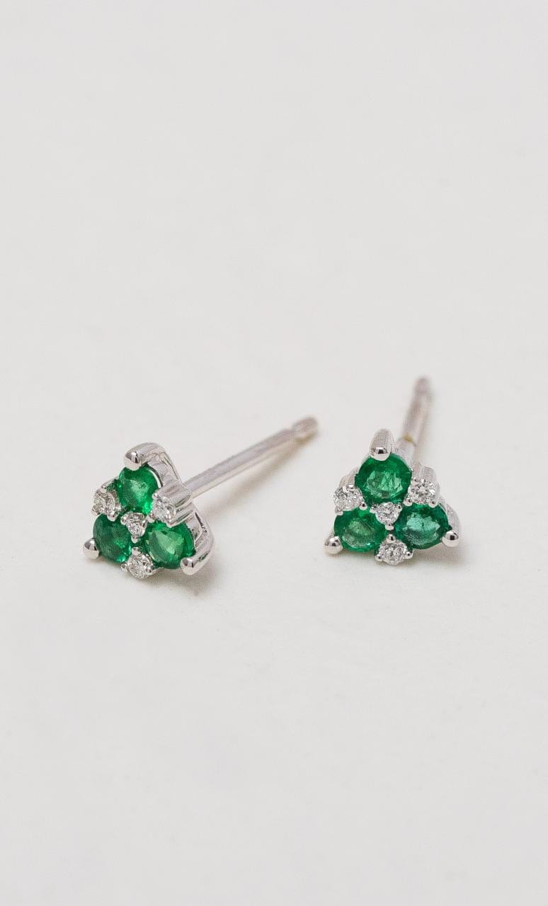 Hogans Family Jewellers 18K WG Emerald & Diamond Stud Earrings