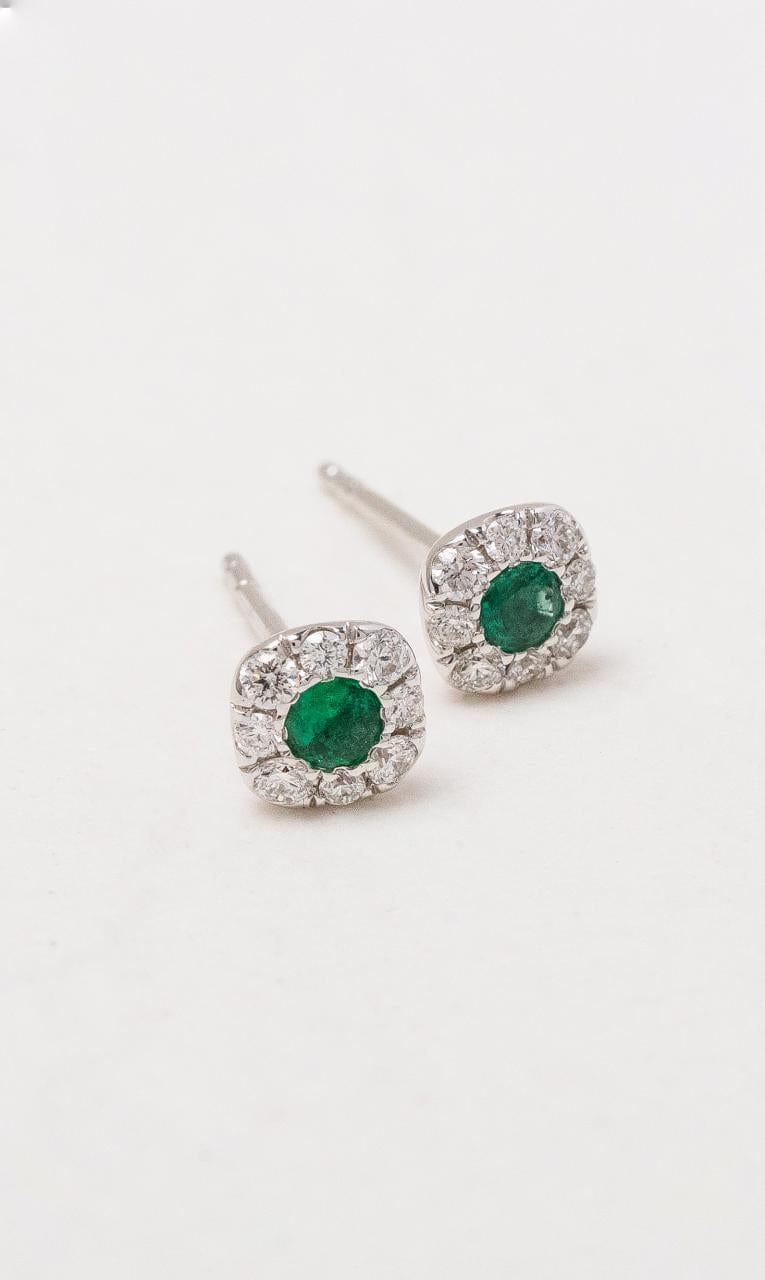 Hogans Family Jewellers 18K WG Emerald Halo Style Stud Earrings