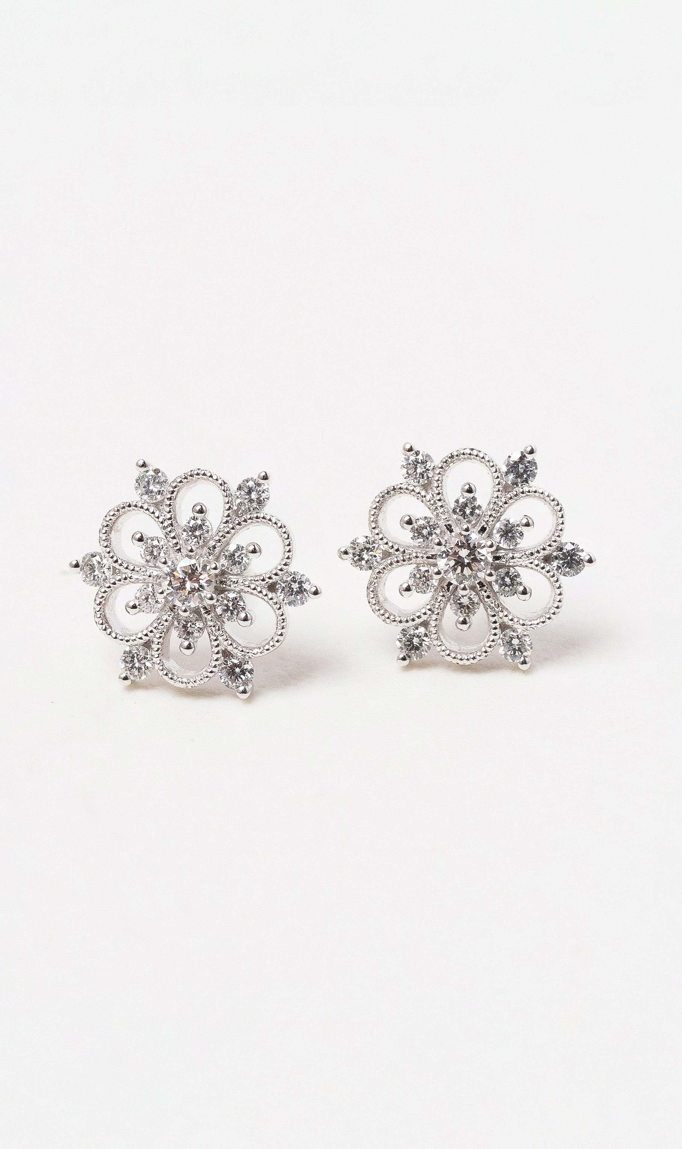 Hogans Family Jewellers 18K WG Floral Diamond Stud Earrings