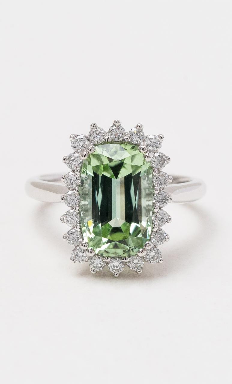 Hogans Family Jewellers 18K WG Green Tourmaline & Diamond Cluster Dress Ring