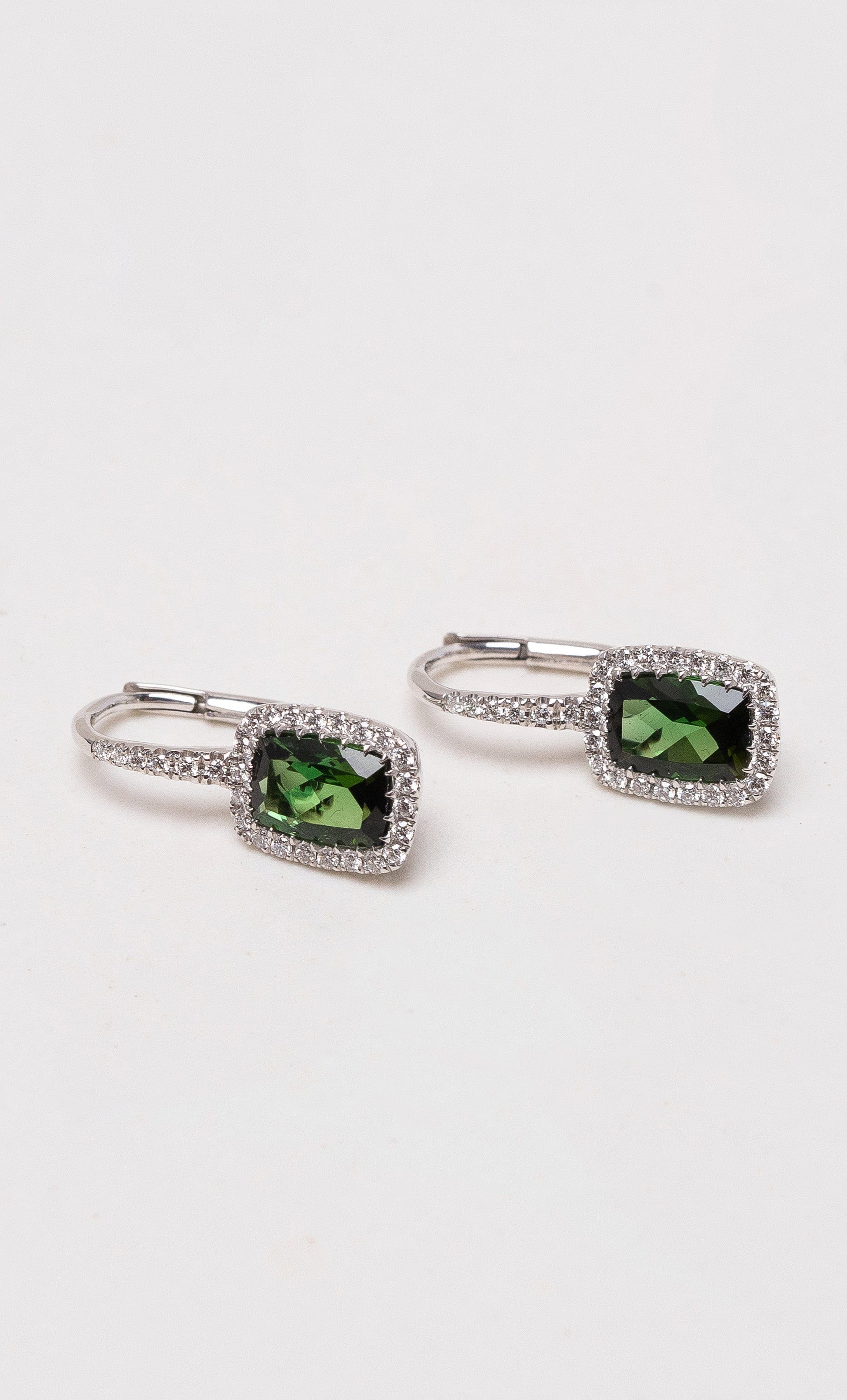 Hogans Family Jewellers 18K WG Green Tourmaline & Diamond Cluster Earrings