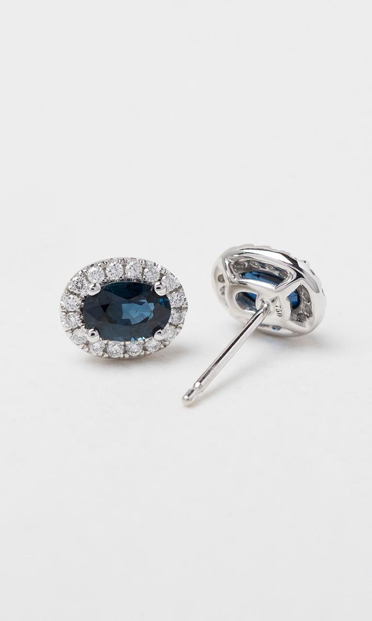Hogans Family Jewellers 18K WG Oval Cut Sapphire Halo Stud Earrings