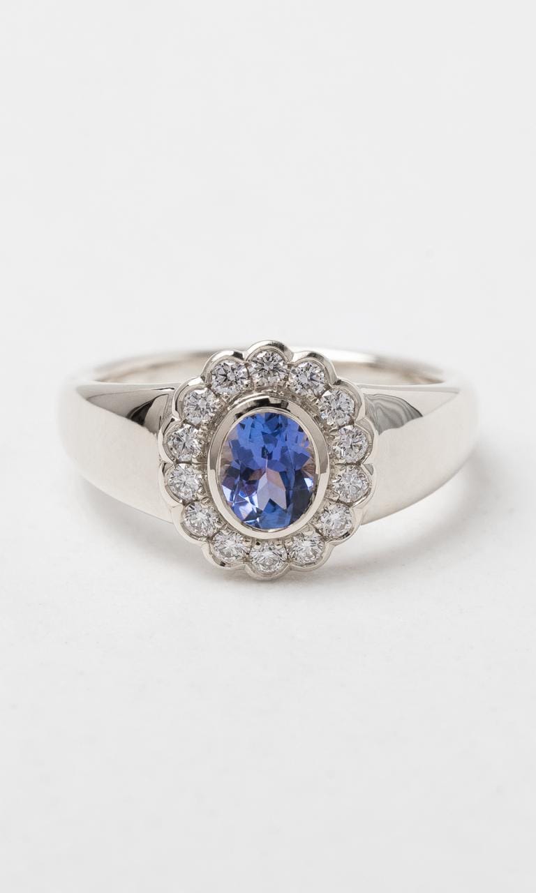Hogans Family Jewellers 18K WG Oval Cut Tanzanite Daisy Signet Ring