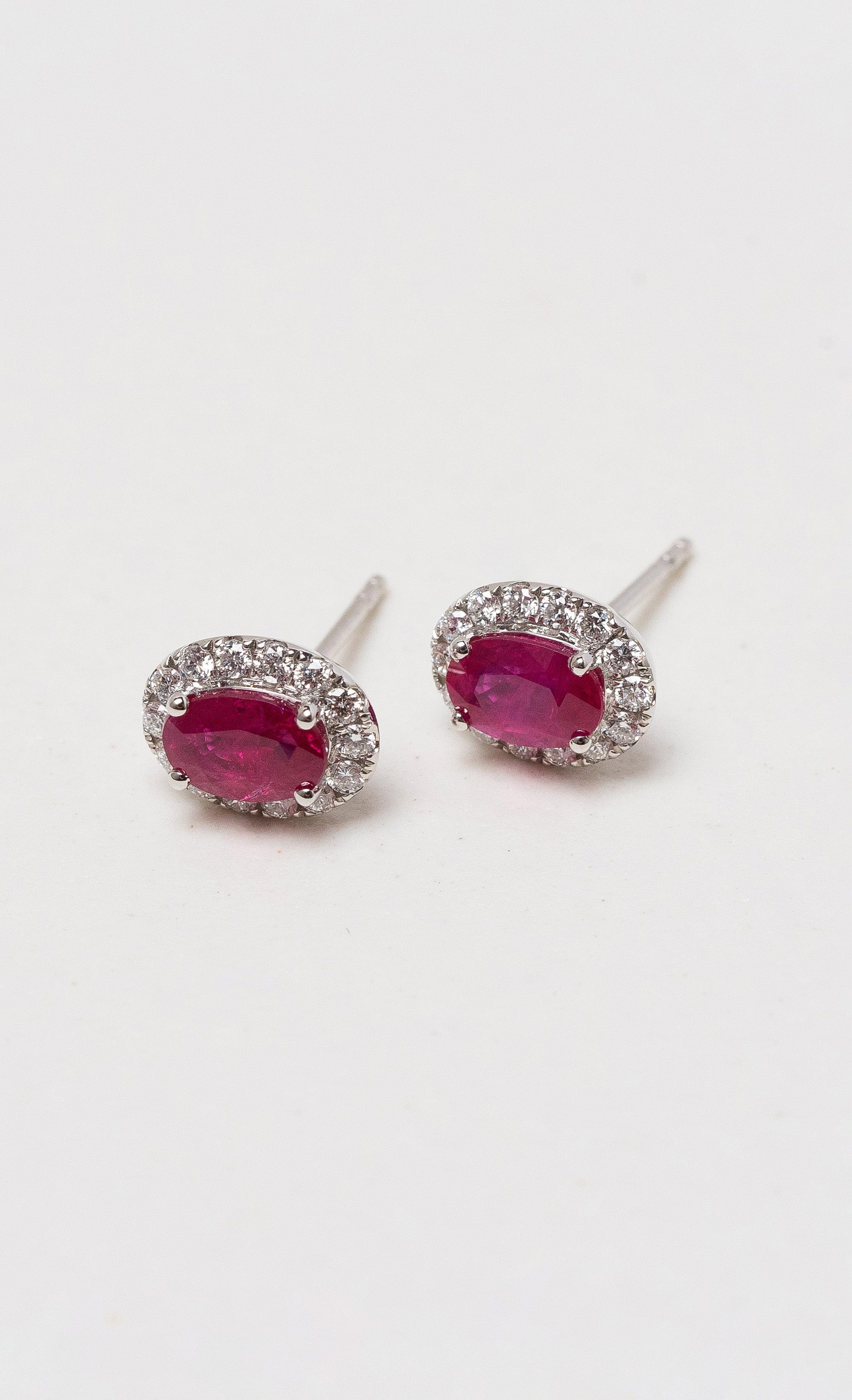 Hogans Family Jewellers 18K WG Oval Ruby Cluster Stud Earrings