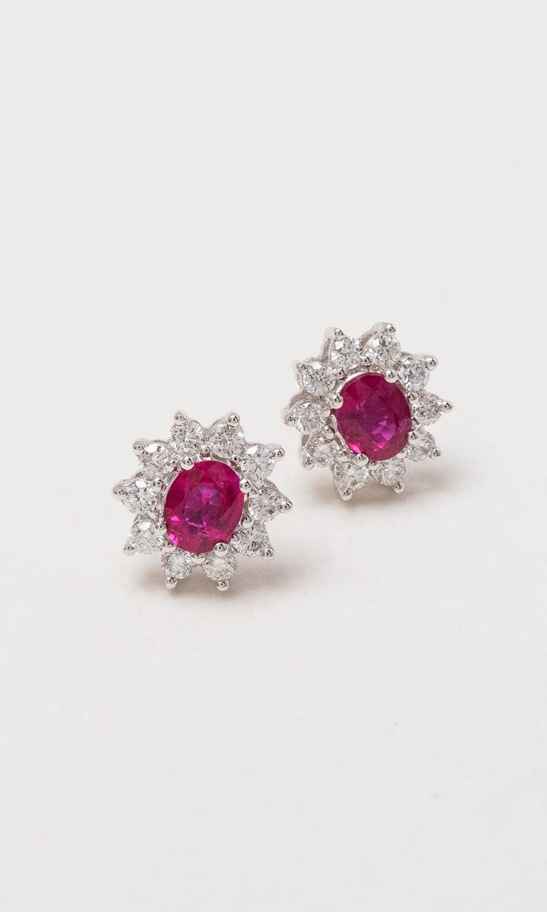 Hogans Family Jewellers 18K WG Oval Ruby Cluster Stud Earrings