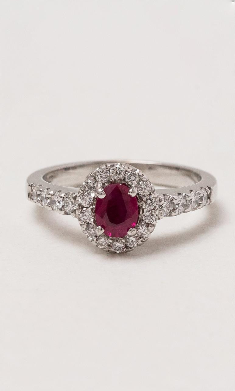 Hogans Family Jewellers 18K WG Oval Ruby & Diamond Cluster Ring