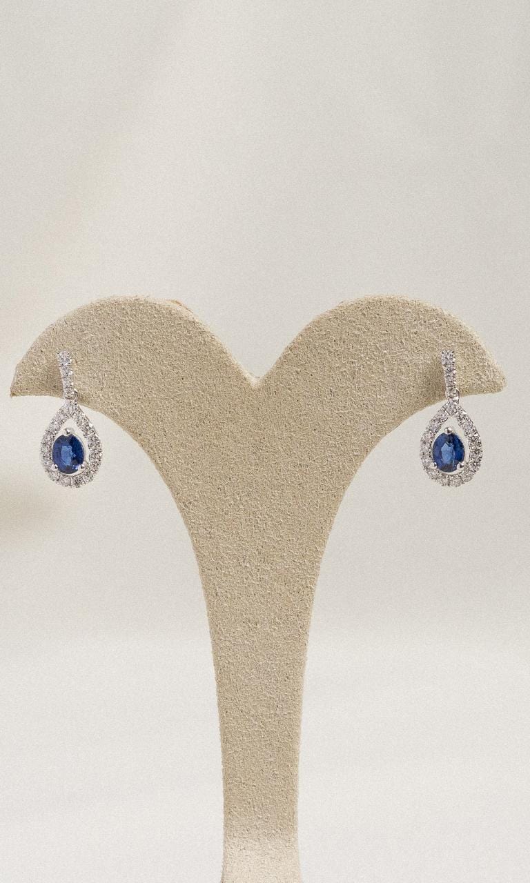 Hogans Family Jewellers 18K WG Oval Sapphire & Diamond Drop Earrings
