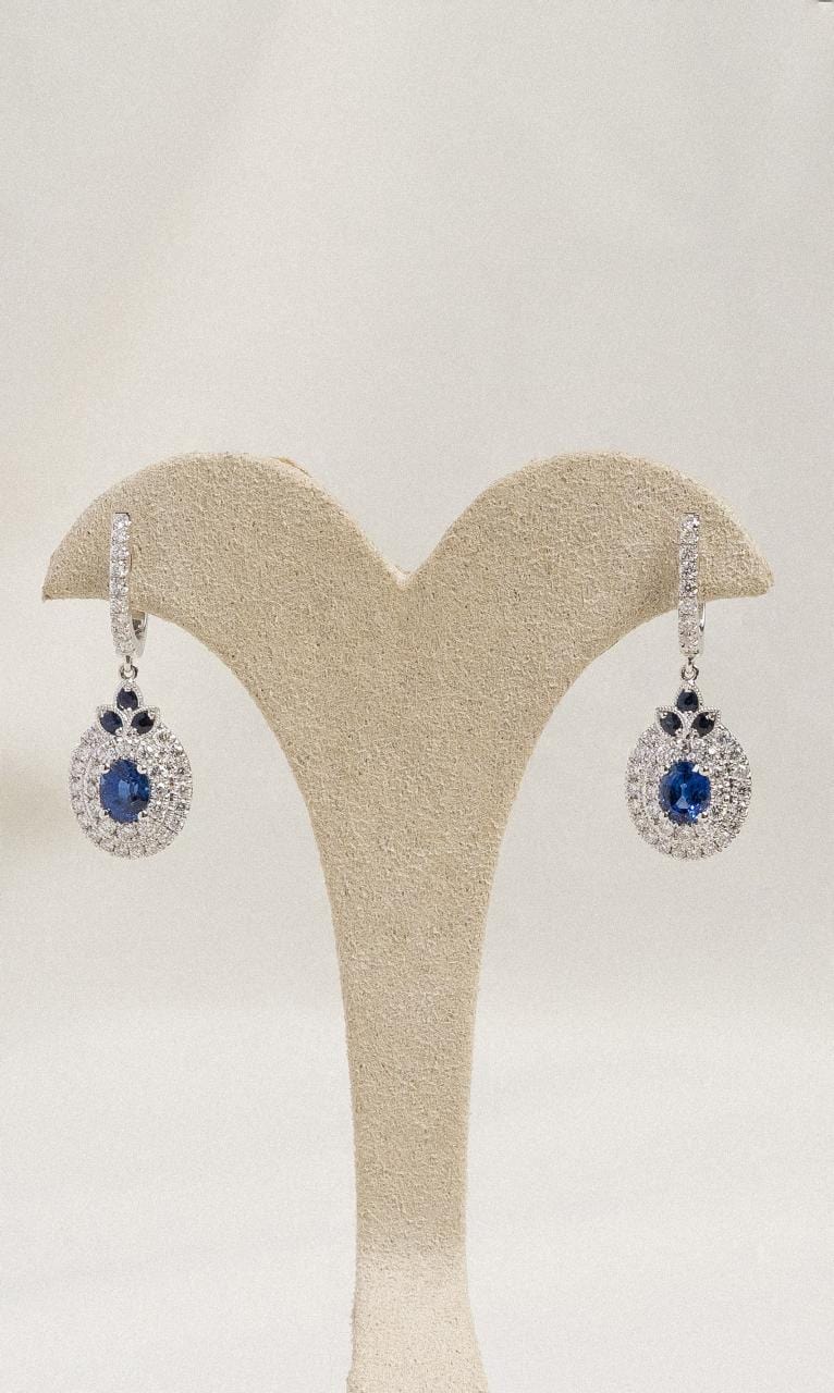 Hogans Family Jewellers 18K WG Oval Sapphire & Diamond Drop Earrings