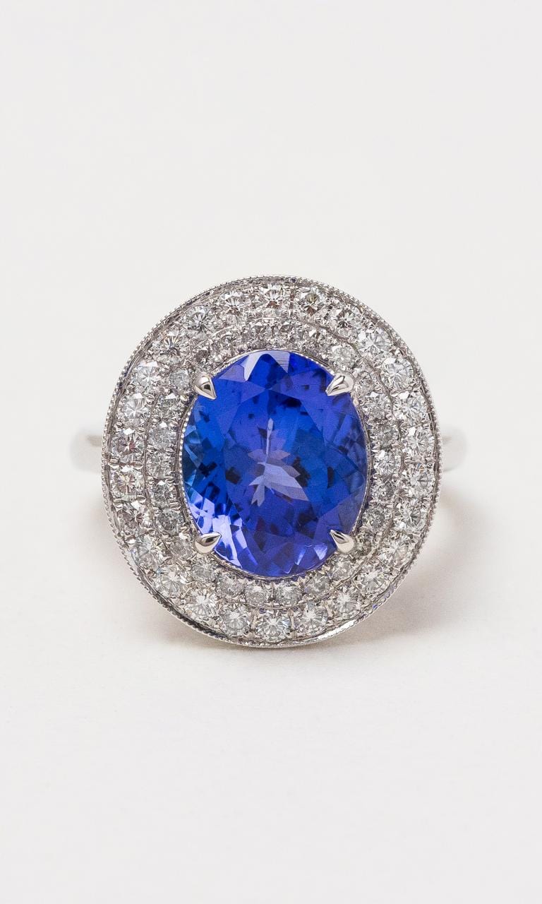 Hogans Family Jewellers 18K WG Oval Tanzanite & Diamond Cluster Ring