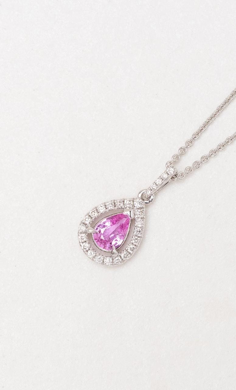 Hogans Family Jewellers 18K WG Pear Cut Pink Sapphire Pendant