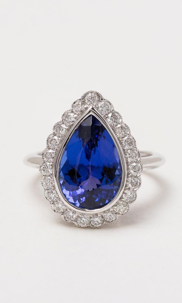 Hogans Family Jewellers 18K WG Pear Cut Tanzanite Halo Style Ring