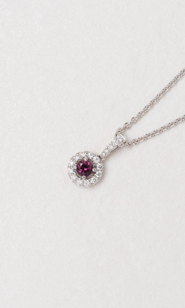 Hogans Family Jewellers 18K WG Petite Ruby Halo Style Pendant