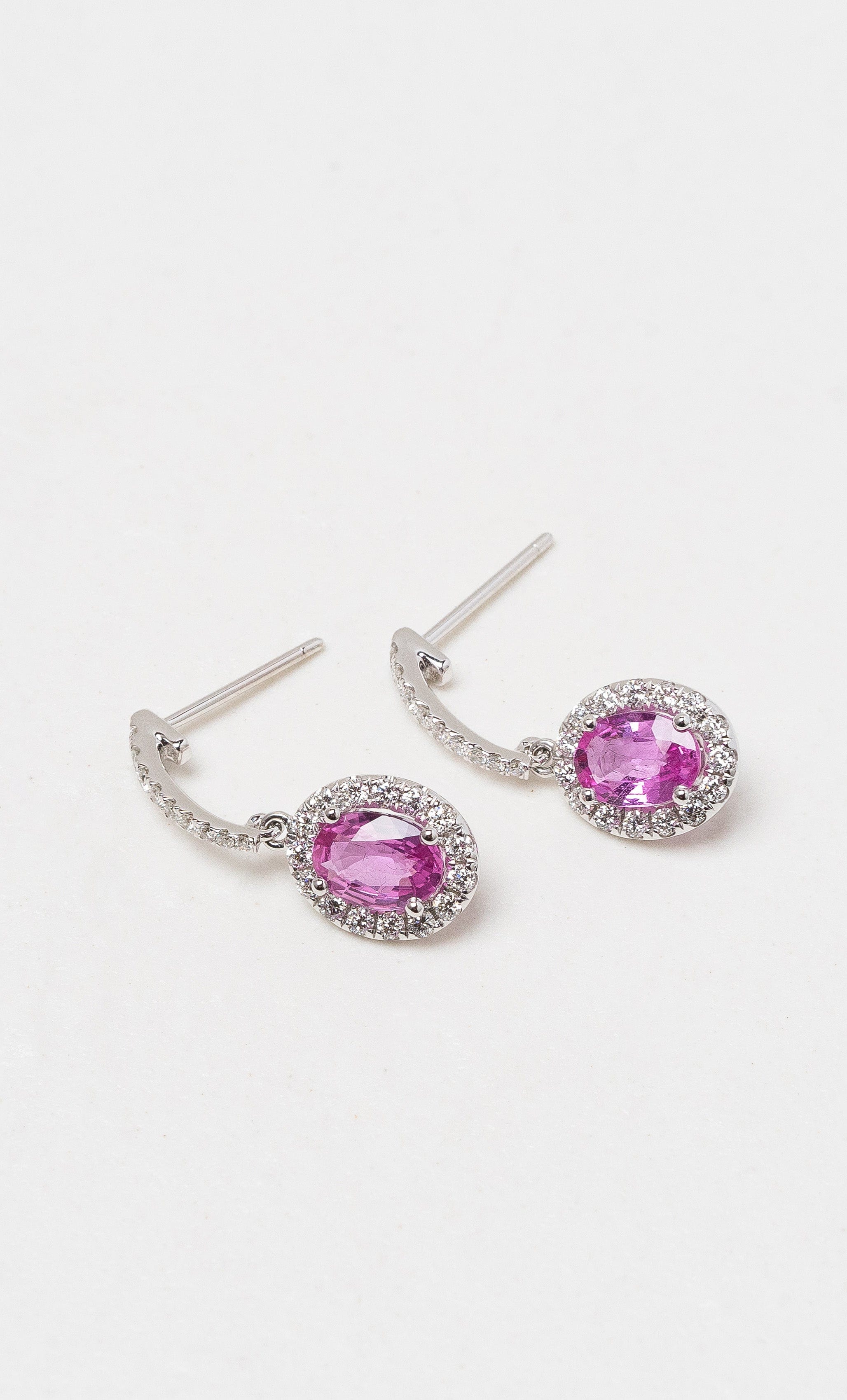 Hogans Family Jewellers 18K WG Pink Sapphire Cluster Drop Earrings