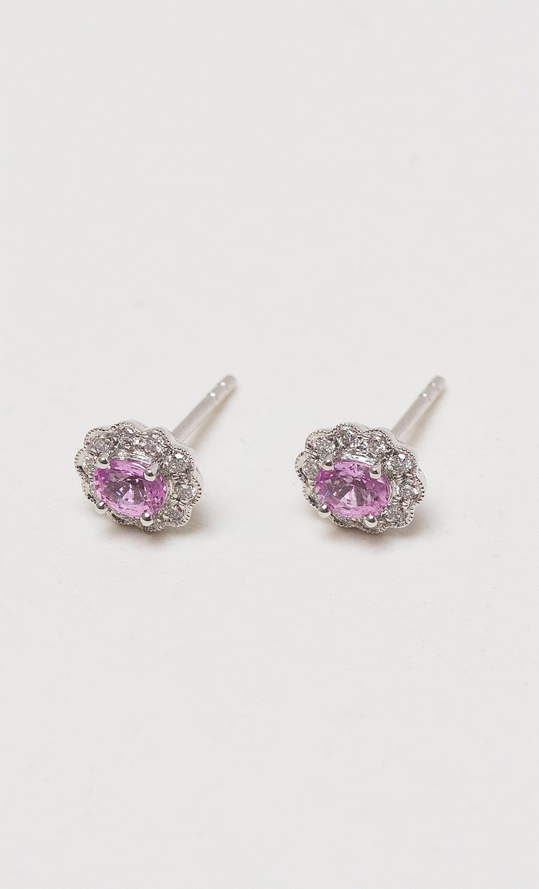 Hogans Family Jewellers 18K WG Pink Sapphire Cluster Stud Earrings