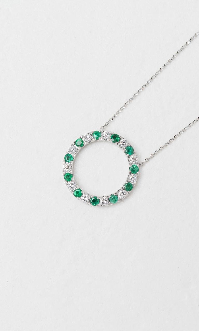 Hogans Family Jewellers 18K WG Round Brilliant Cut Emerald Circular Necklace